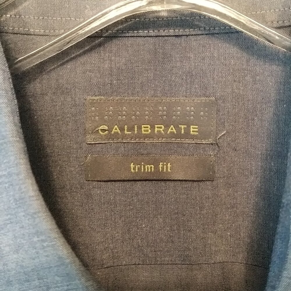 Calibrate Men's Trim Fit Grey Dress Shirt | 16.5 34/35 - Picture 3 of 7